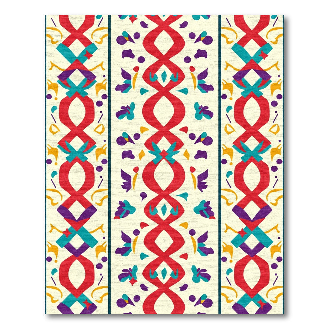 Crimson and Teal Vertical Tribal Stripe Rug
