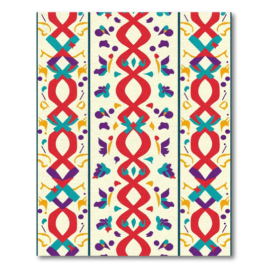 Crimson and Teal Vertical Tribal Stripe Rug