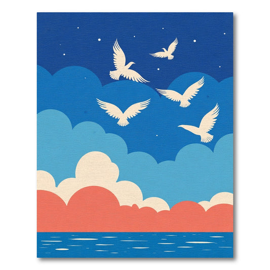 Soaring Birds Over Colorful Clouds Rug