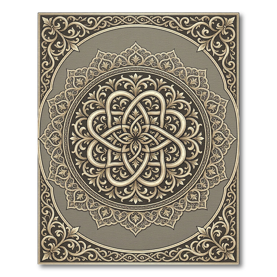 Ornate Golden Interlocking Mandala Rug