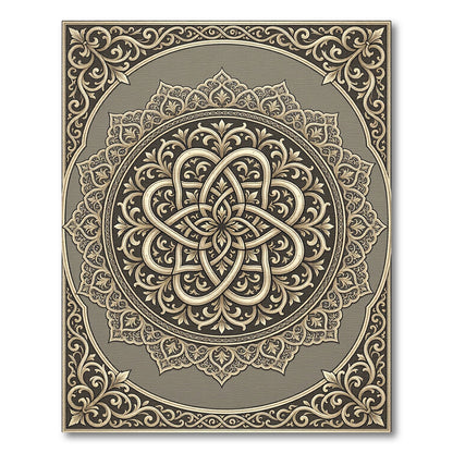 Ornate Golden Interlocking Mandala Rug