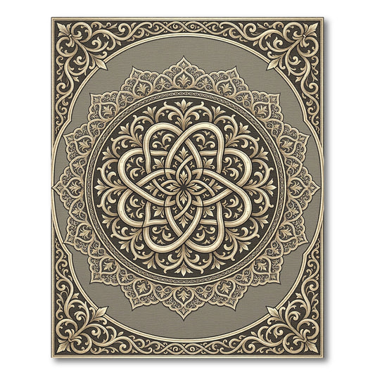 Ornate Golden Interlocking Mandala Rug