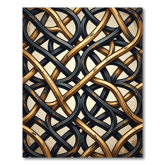 Metallic Gold and Charcoal Intertwined Knot Rug