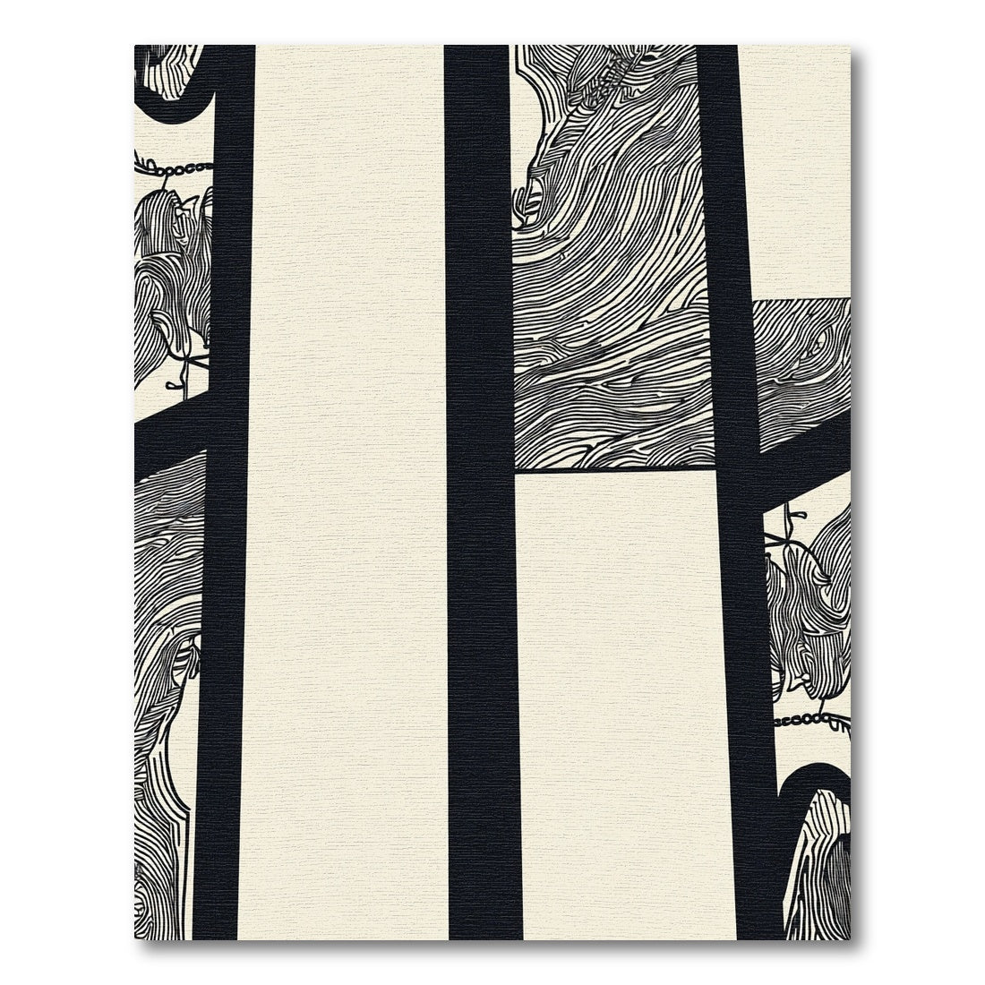 Bold Black Cream Abstract Art Rug