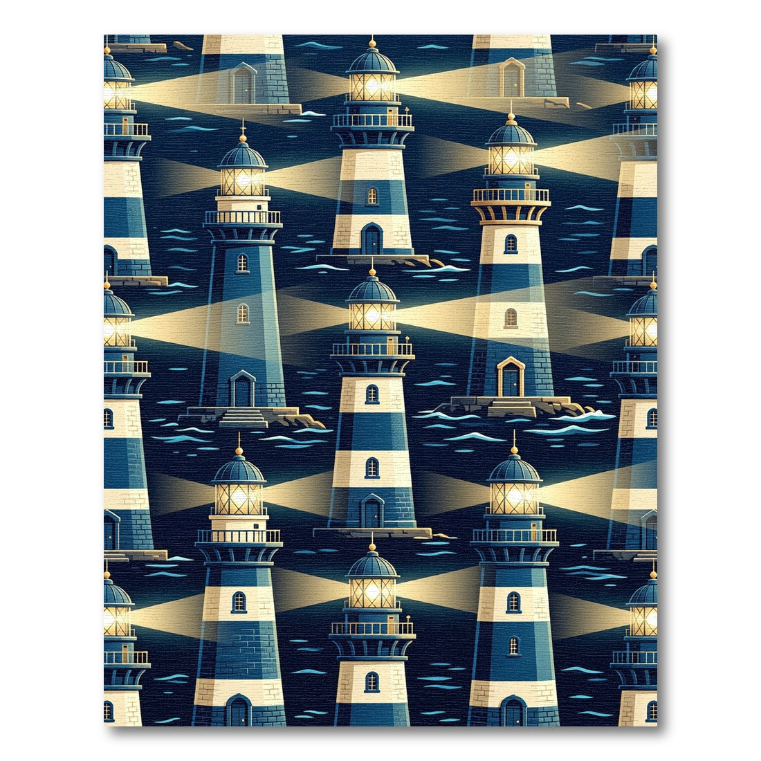 Nautical Blue Striped Lighthouses Illumination Rug