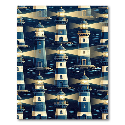 Nautical Blue Striped Lighthouses Illumination Rug