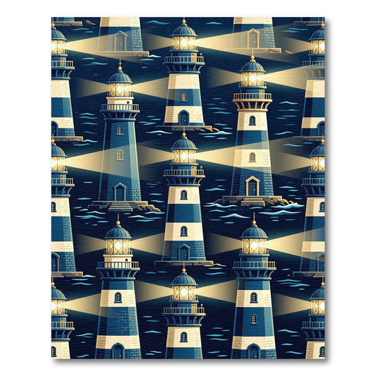 Nautical Blue Striped Lighthouses Illumination Rug