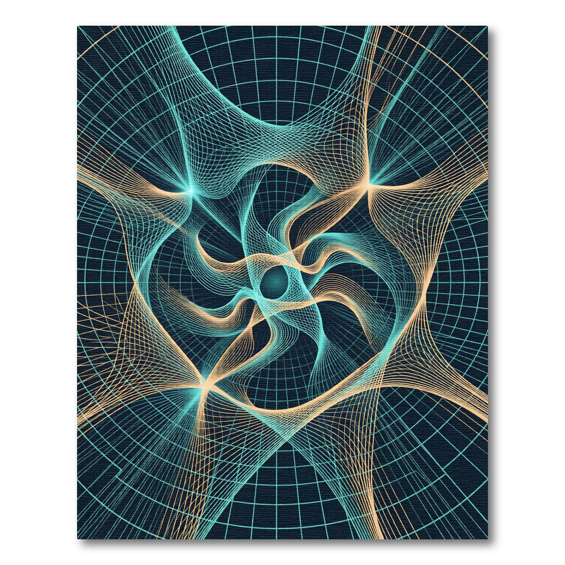Cosmic Teal and Gold Swirling Fractal Rug
