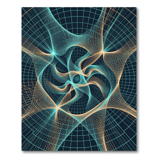 Cosmic Teal and Gold Swirling Fractal Rug
