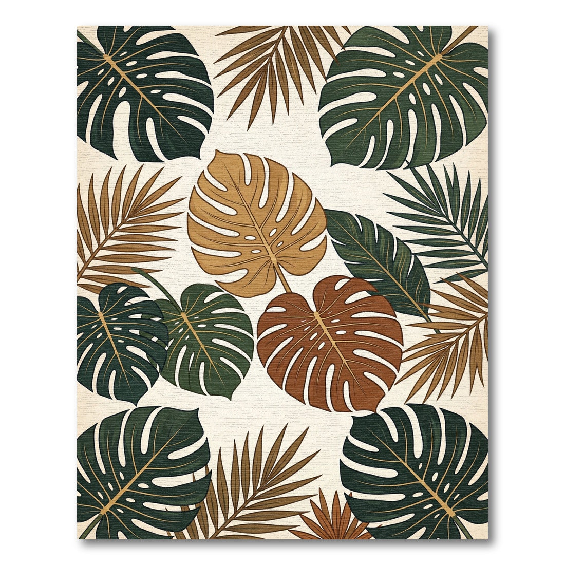 Earthy Tropical Monstera Palm Leaf Rug