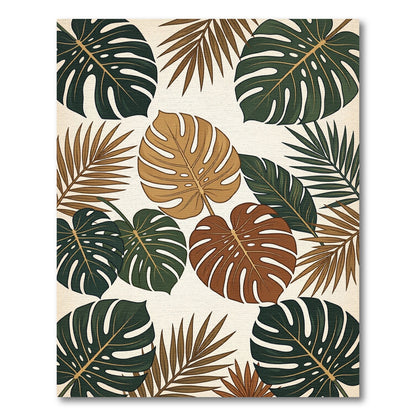 Earthy Tropical Monstera Palm Leaf Rug
