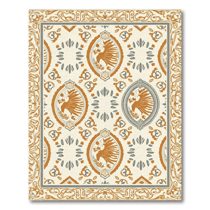 Orange Phoenix Oval Frame Cream Rug