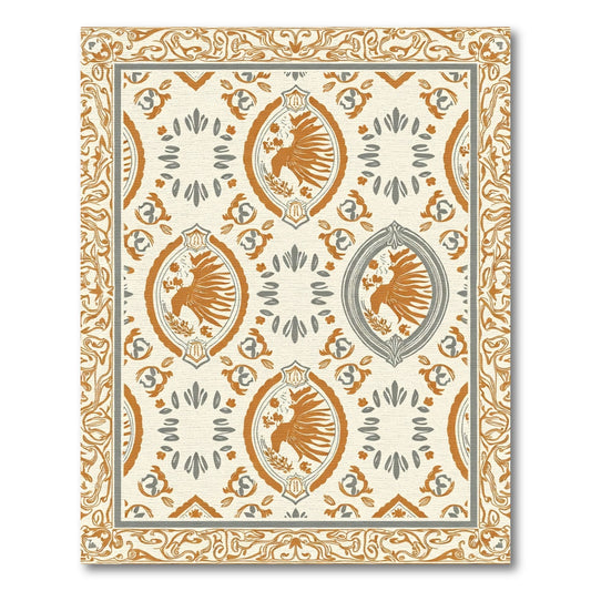 Orange Phoenix Oval Frame Cream Rug