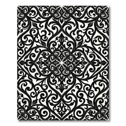 Elegant Black and White Damask Scroll Rug