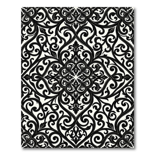 Elegant Black and White Damask Scroll Rug