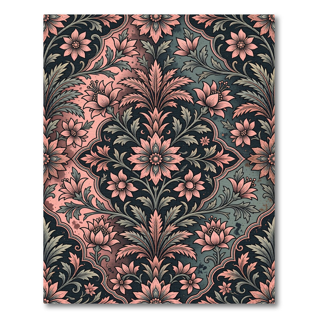 Coral Pink Floral Scrollwork Lattice Rug