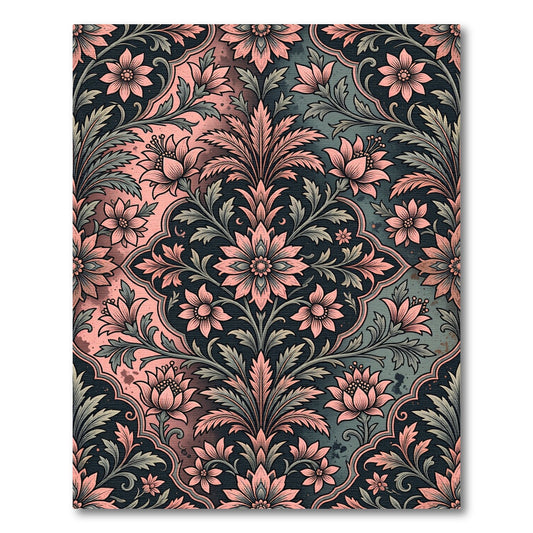 Coral Pink Floral Scrollwork Lattice Rug