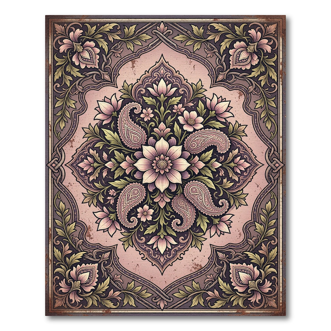 Vintage Blush Paisley Floral Medallion Rug
