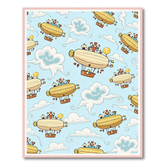 Playful Yellow Airship Cloudscape Rug