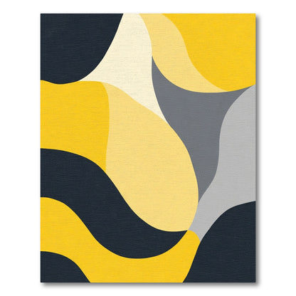 Abstract Yellow Gray Ochre Waves Rug