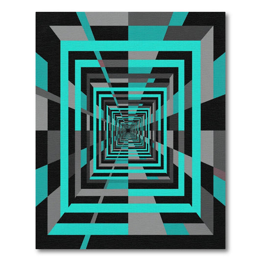Cyan Geometric Tunnel Abstract Optical Rug