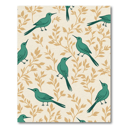 Teal Birds Tropical Foliage Cream Rug