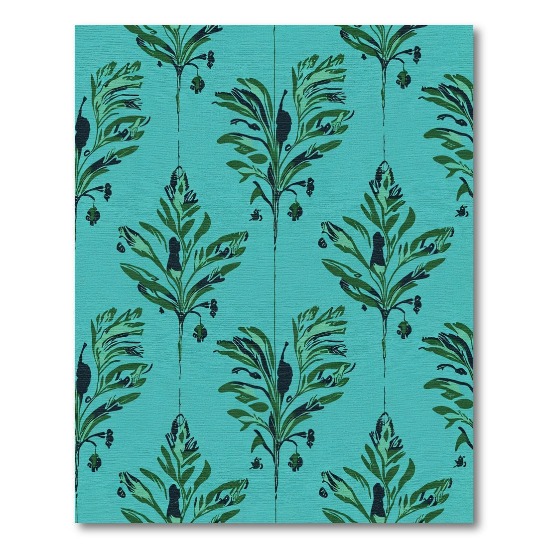 Teal Green Leafy Botanical Stem Rug