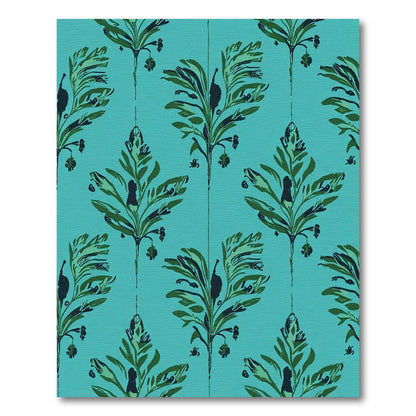 Teal Green Leafy Botanical Stem Rug