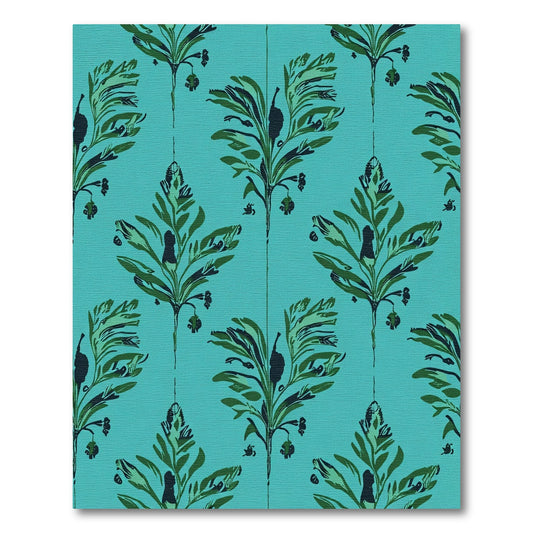 Teal Green Leafy Botanical Stem Rug