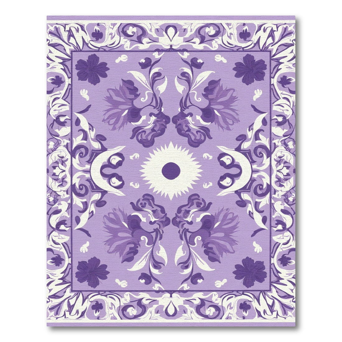 Purple Floral Medallion Crescent Sun Rug