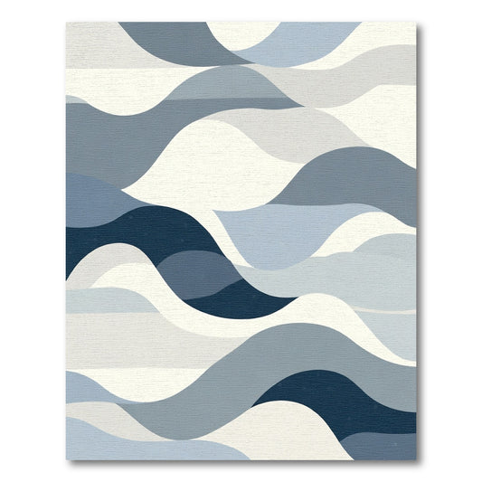 Serene Blue Tonal Wave Landscape Rug