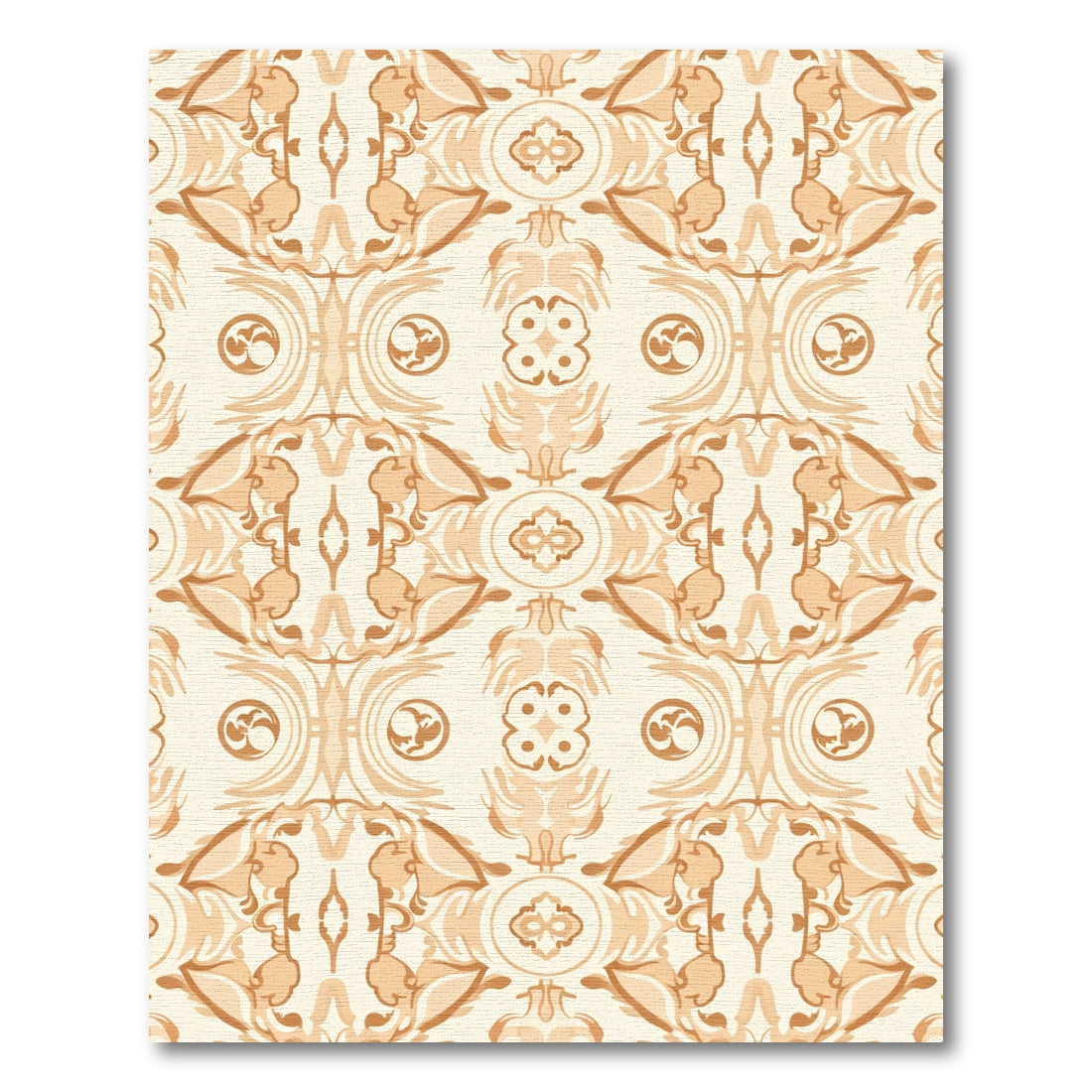 Cream Brown Damask Medallion Rug