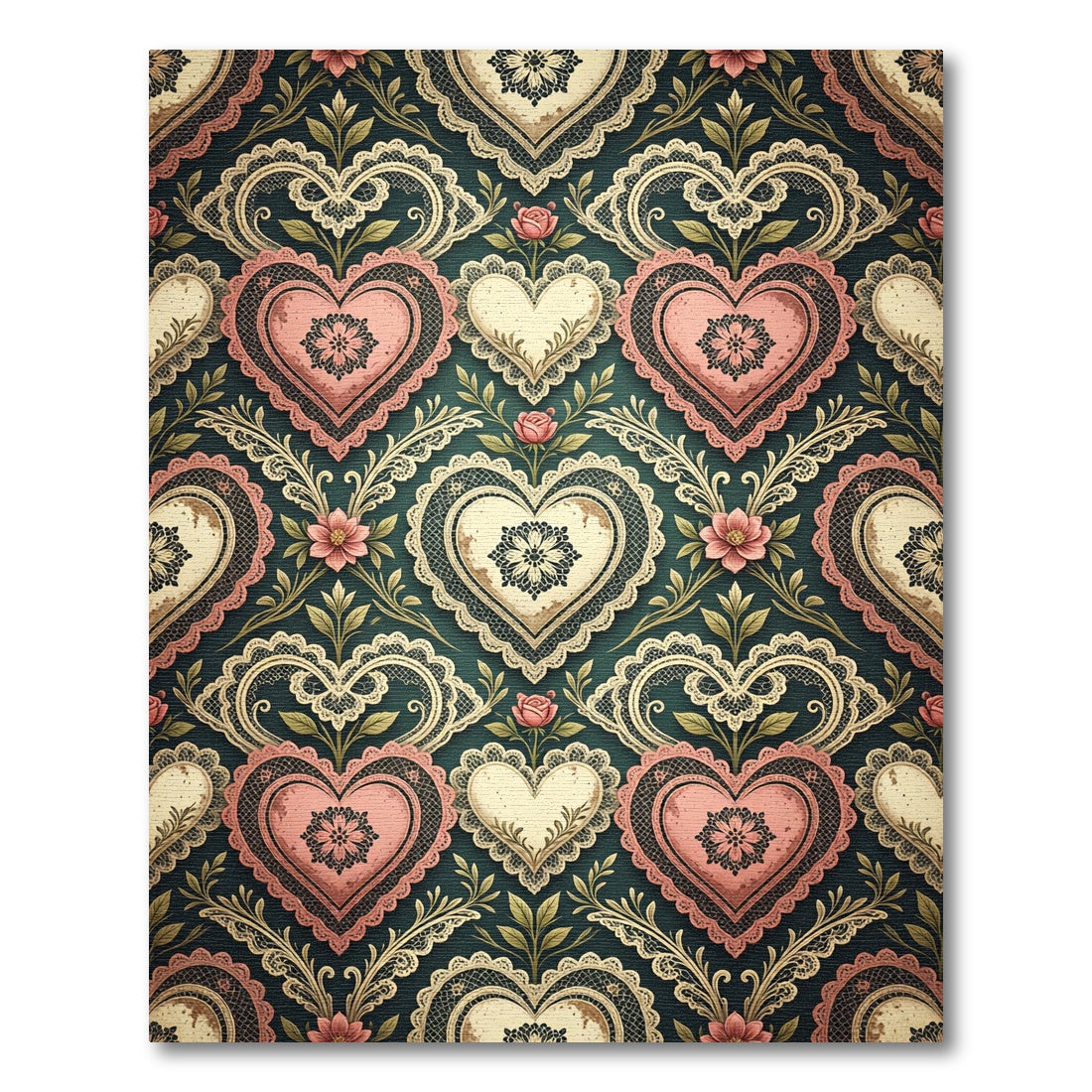 Pink Lace Heart Floral Damask Rug