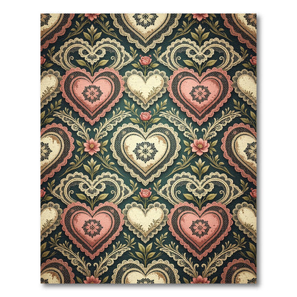 Pink Lace Heart Floral Damask Rug