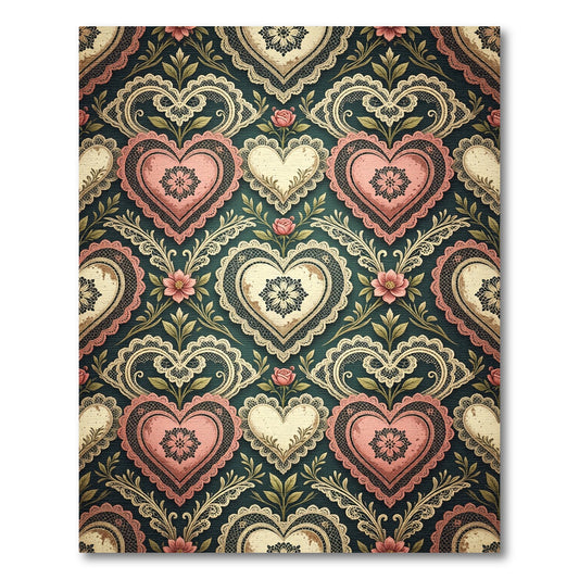 Pink Lace Heart Floral Damask Rug