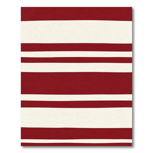 Deep Red Cream Stripe Area Rug