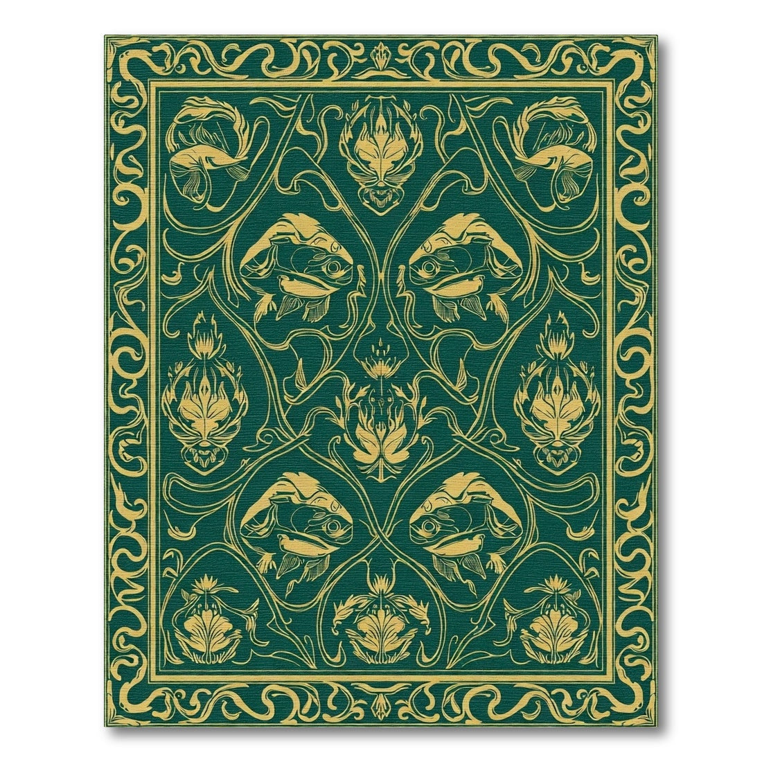 Emerald Gold Aquatic Floral Medallion Rug