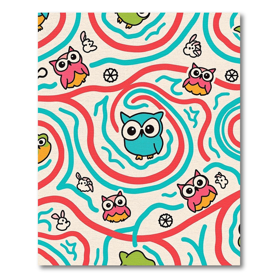 Whimsical Owl and Bunny Swirls Rug