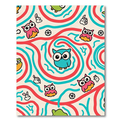 Whimsical Owl and Bunny Swirls Rug