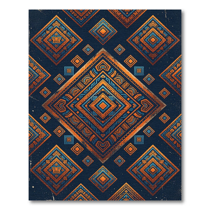 Aztec Blue Orange Geometric Diamond Rug