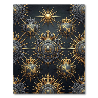 Royal Gold And Black Heraldic Emblem Rug
