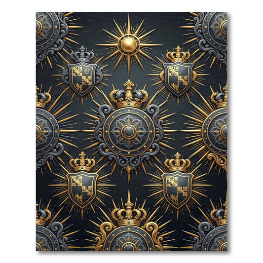 Royal Gold And Black Heraldic Emblem Rug