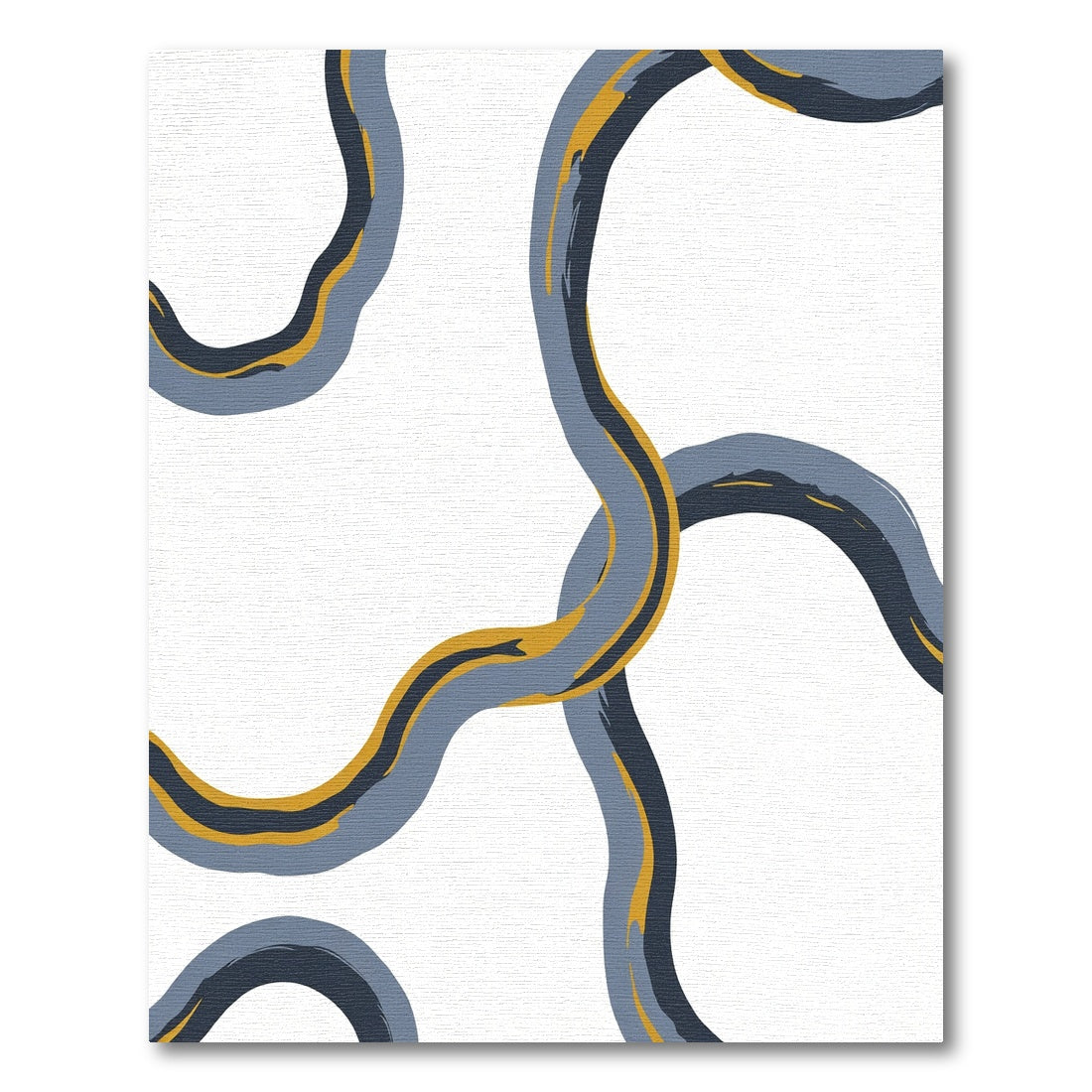 Abstract Wavy Blue Gold Lines Rug