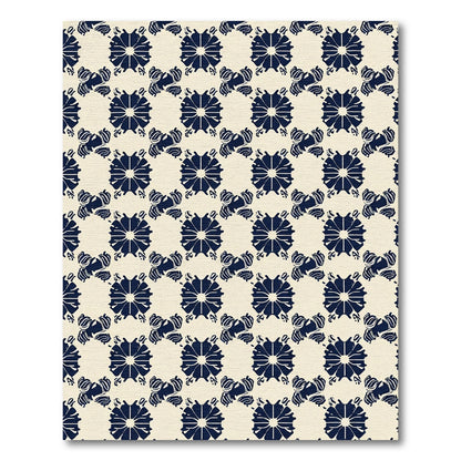 Navy White Floral Medallion Repeat Rug