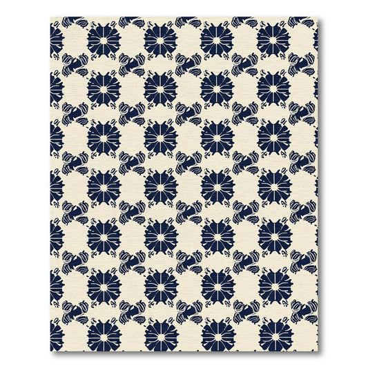 Navy White Floral Medallion Repeat Rug