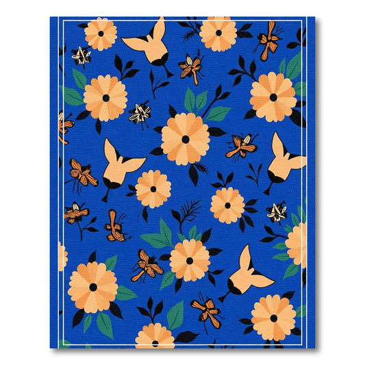 Orange Flower Butterfly Blue Field Rug