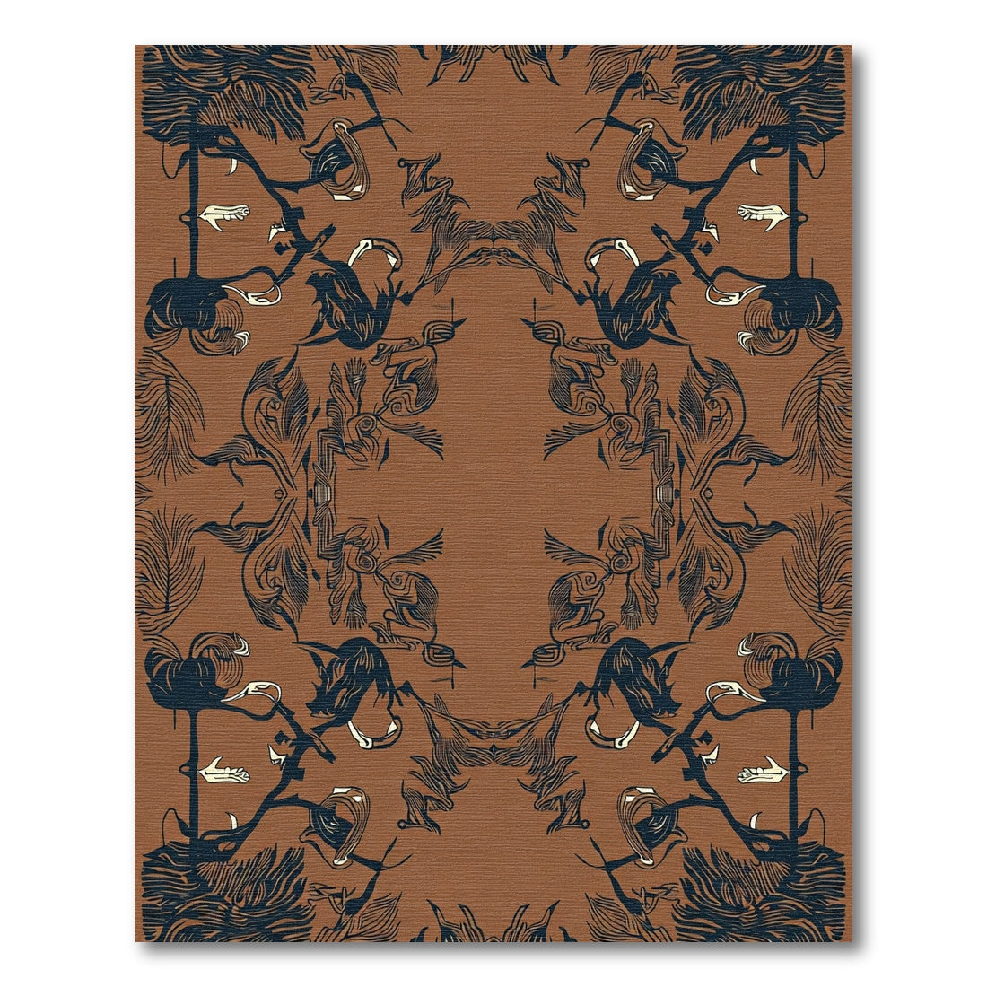 Brown Indigo Botanical Organic Frame Rug
