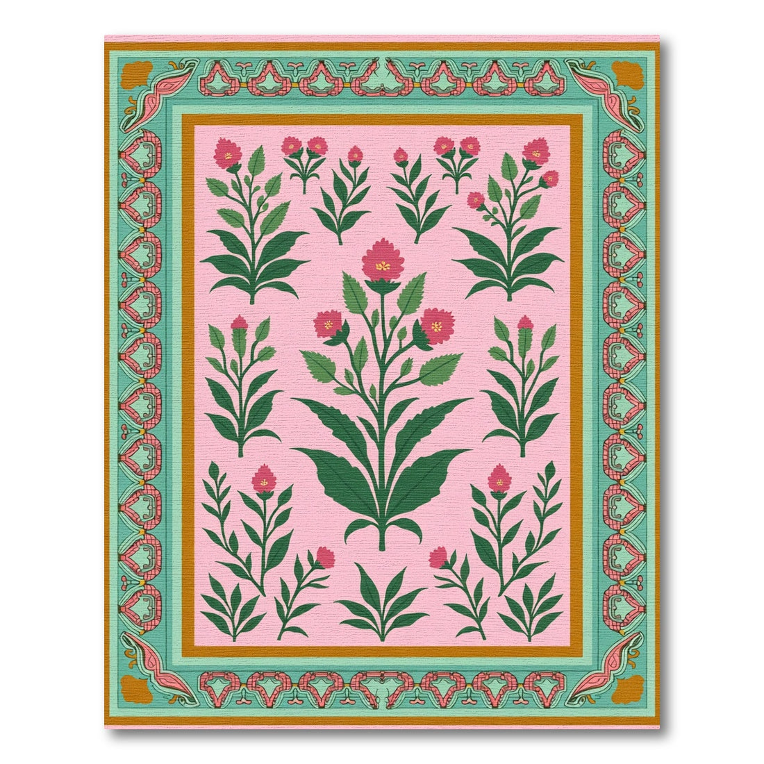 Vibrant Pink Botanical Floral Garden Rug