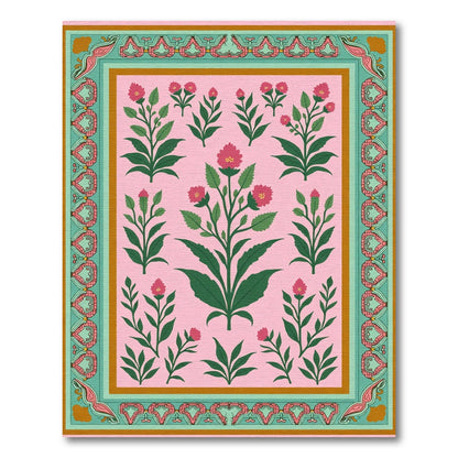 Vibrant Pink Botanical Floral Garden Rug