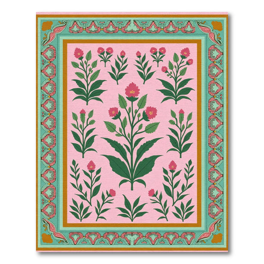 Vibrant Pink Botanical Floral Garden Rug